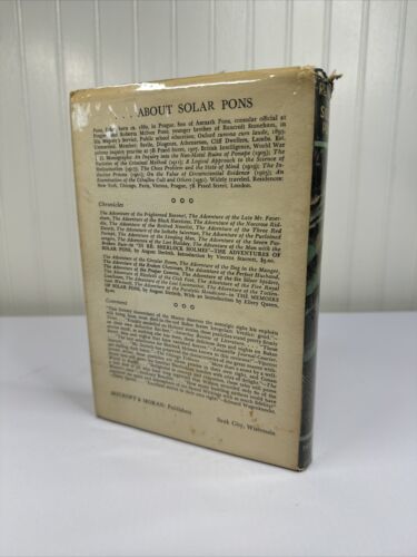 August Derleth The Return of Solar Pons 1958 HCDJ First Edition 1st Printing VG