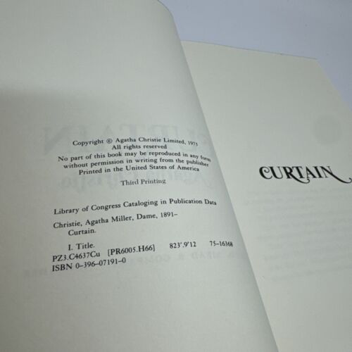 Agatha Christie CURTAIN 1975 1st Edition 3rd Printing HC/DJ