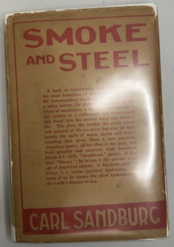 Carl Sandburg Smoke and Steel 1920 HCDJ First Edition VG
