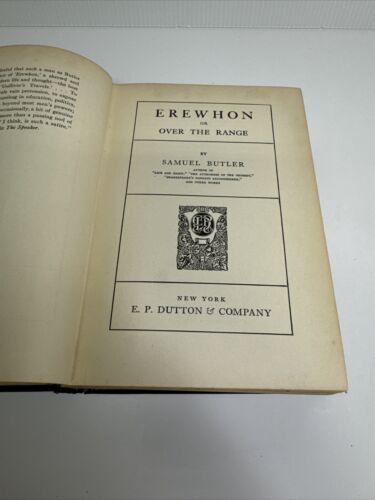 Erewhon or Over The Range by Samuel Butler 1917 Hardcover VG/F