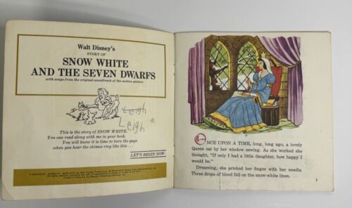 Walt Disney Snow White 24 Pg. Book & 7" Record 33 1/3 LP Disneyland VG+!!!