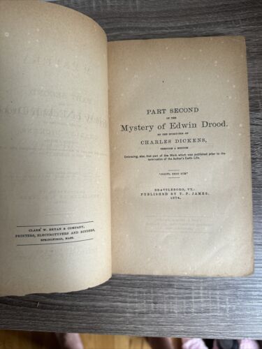 T.P. James Charles Dickens The Mystery of Edwin Drood Complete 1874 PB First Ed