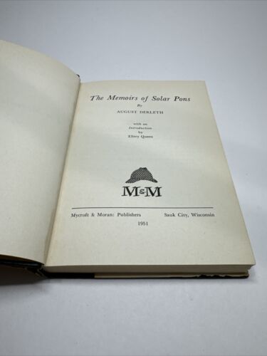 August Derleth The Memoirs of Solar Pons 1951 HCDJ First Edition VG+