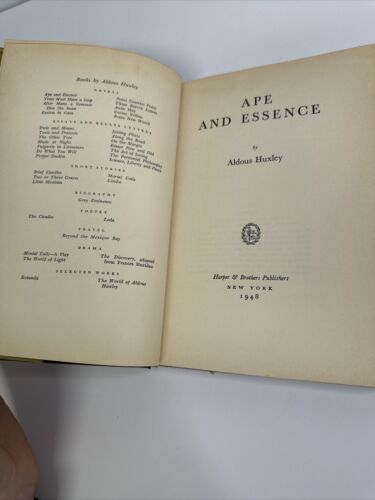 Ape And Essence Aldous Huxley TRUE First Edition Stated HCDJ G/VG