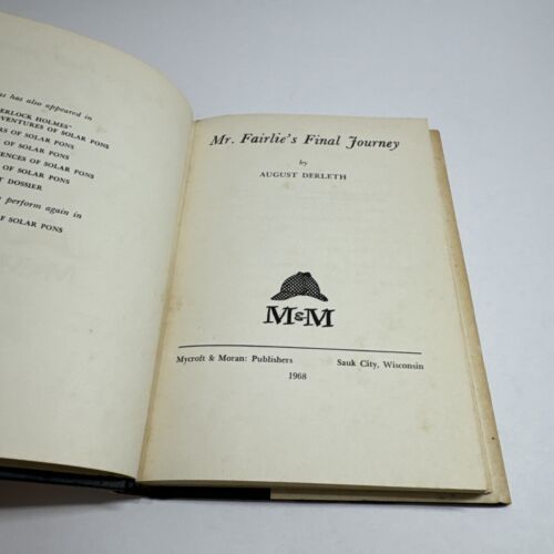 August Derleth Mr. Fairlie’s Final Journey 1968 HCDJ First Edition VG/VG