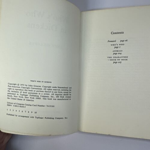 WHO'S WHO IN DICKENS By John Greaves - Paperback Early Printing