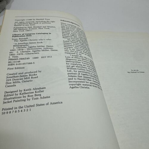 Toye, Randall. The Agatha Christie Who's Who. First edition 1st HC/DJ