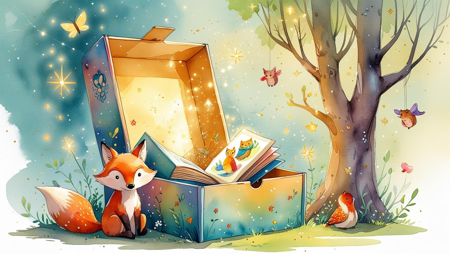 watercolor fox and book