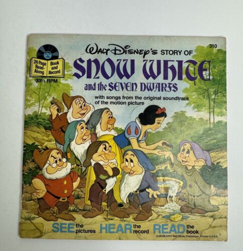 Walt Disney Snow White 24 Pg. Book & 7" Record 33 1/3 LP Disneyland VG+!!!