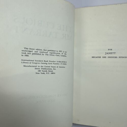 The Curious Mr. Tarrant: 8 Detective Stories by C. Daly King-Dover 1977