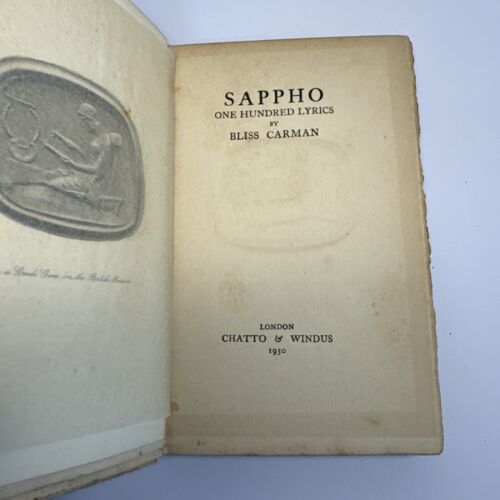 Bliss Carman Sappho One Hundred Lyrics 1930 Good Condition