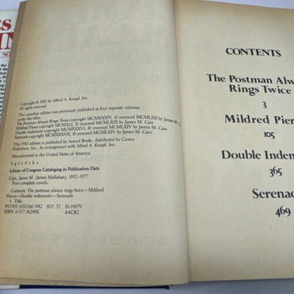 James M. Cain Four Complete Novels 1982 HCDJ G/VG